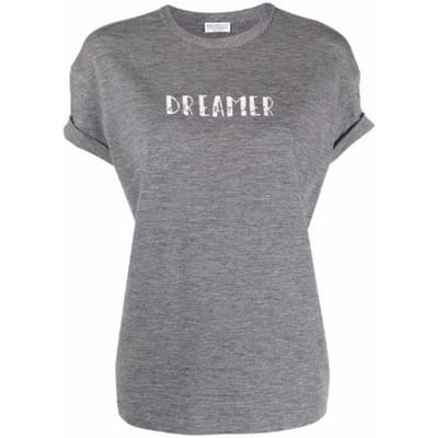 Brunello Cucinelli Grijze Elastaan T-shirt