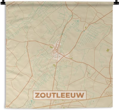 Wandkleed - Wanddoek - Zoutleeuw - België - Plattegrond - Stadskaart - Kaart - 180x180 cm - Wandtapijt