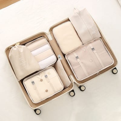 Joya Beauty® Packing Cubes Set | 7-delig Koffer Organizer Reisset | Beige | Lichtgewicht | Voor Kleding, Schoenen & Toiletartikelen | Ideaal voor Vakantie & Handbagage