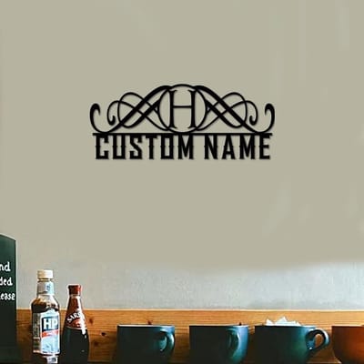 Metalen Naambord - Gepersonaliseerd Bord - Huisdecoratie - Lasergesneden Design - 14 Inch - Zwart