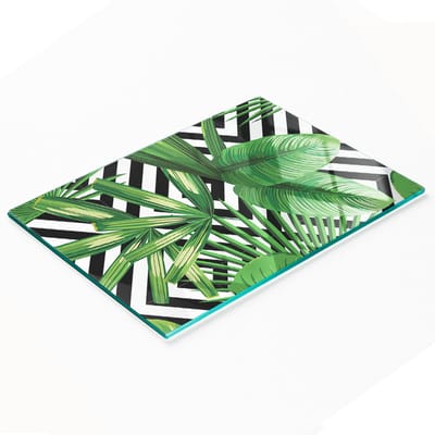 Decoratieve snijplank van gehard glas met tropische bladeren, 80x52 cm