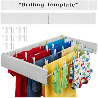 MOZY® - Uitklapbaar Wanddroogrek - Wit - 80 cm - Wandmontage - tot 20 kg - 4 Meter Drooglengte - Inklapbaar Droogrek - Muurdroogrek - Wasrek