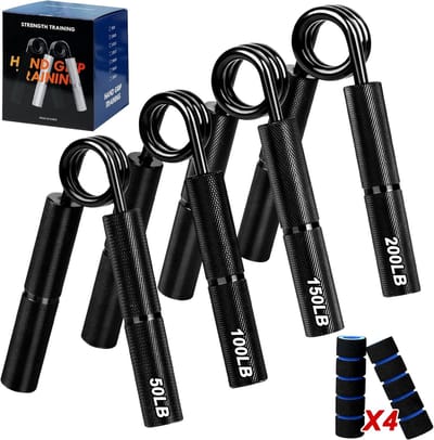 Gripkrachttrainer set van 4 (50/100/150/200 lbs) voor spieropbouw en handrevalidatie, metalen antislip met schuimrubberen greephoezen, ideaal voor vingertraining en krachttraining