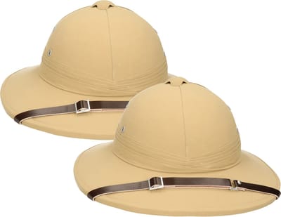 Tropenhelm - 2x - safari helmhoed - lichtbruin - volwassenen - verkleed hoeden