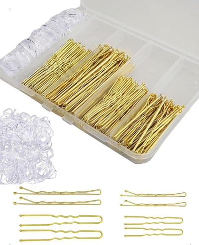 Haarpinnen set van 300 stuks voor dames, U-vormige chignonklemmen, onzichtbare haaraccessoires, metalen haarspelden, verschillende lengtes, met opbergdoosje en goudkleurige afwerking