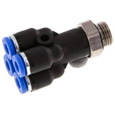 4mm X G1/8'' 4-Weg Y Verdeelstuk Insteek Fitting Met Buitendraad Messing/PA 66 NBR Rotatable