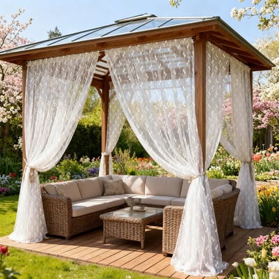 Qelus Decoratief Vliegengordijn voor Buiten - Vitrage - Buitengordijnen met Bloemenpatroon - Anti-Muggennet met Tunnelzoom - Kant en Klaar Patio & Balkon - 1 Stuk - 155x213cm - Wit