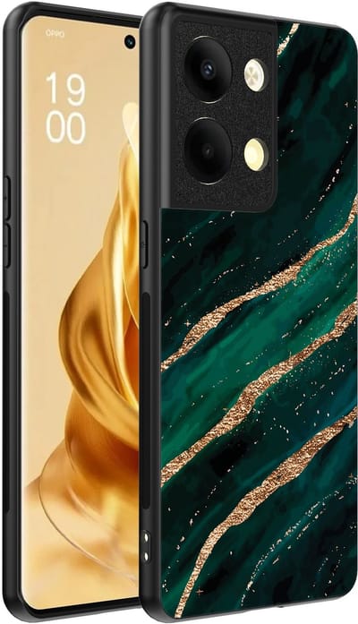 Smartphonica Telefoonhoesje Geschikt voor Oppo Reno 9 Pro Plus met marmer opdruk - TPU backcover case marble design - Groen Goud geschikt voor Oppo Reno 9 Pro Plus