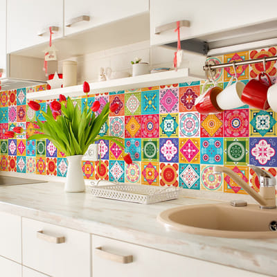 Zelfklevende tegelmuurstickers voor keuken en badkamer - 24 Azulejos Fililana tegelstickers - 24 stickers 10x10cm