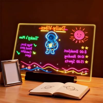 Bureau LED-lichtschrijfbord - transparant acryl bord 30 x 20 cm - oplaadbaar - 12 gekleurde pennen - afwasbaar - voor bureau, kantoor, school, thuis