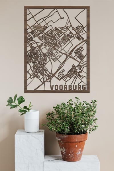 Houten Stadskaart Voorburg Notenhout 30x40cm Wanddecoratie Voor Aan De Muur City Shapes