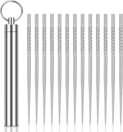 NTHProducts - Herbruikbare Rvs Tandenstokers - 13 Stuks - Inclusief Opbergdoos - Perfect Voor Outdoor - Hygiënisch En Duurzaam - Ideaal Voor Kamperen E...