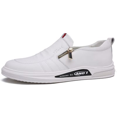 Mocassins en cuir véritable pour hommes, chaussures plates souples à enfiler, chaussures de conduite légères, chaussures de marche 41 white