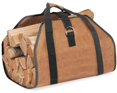Waxed Canvas Draagtas voor Brandhout - Ideaal voor Camping en Open Haard