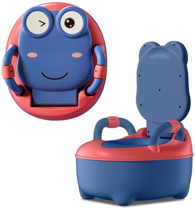 NAIZY kinderpotje 48cm hoog kindertoilet PP+PU potje met verwijderbare container babytoilet met spatbescherming&armsteunen toilettrainer voor meisjes jongen kinderen potje (normale vorm, blauw)