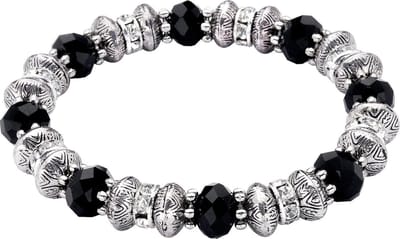 Behave - Rekarmband zwart zilverkleur kralen - statement - 16 cm