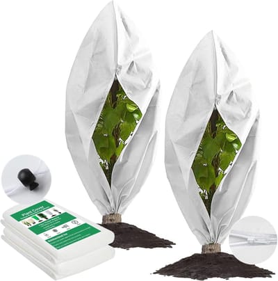 YAGXIG 2-delige vorstbeschermende plantenhoes - met trekkoord - wit - H 50 cm x D 100 cm - Winterhoes voor planten - vorstbeschermende plantenhoes - vorstbescherming - plantenhoes - winterbescherming - duurzaam - geschikt voor planten en struiken