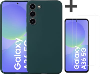 Hoesje geschikt voor Samsung Galaxy A36 hoesje zacht siliconen met 2 Stuks gehard glas Screenprotectors- Arara backcover - Pine Groen