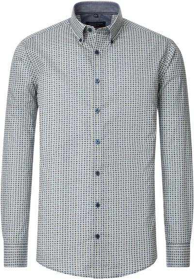 CASA MODA Sport casual fit overhemd - popeline - groen met blauw - beige en wit dessin
