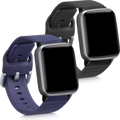 kwmobile 2x horlogebandjes geschikt voor Willful Fitnesstracker / Smartwatch bandje - Smartwatch bandjes van TPU - Activity tracker horloge band in zwart / donkerblauw