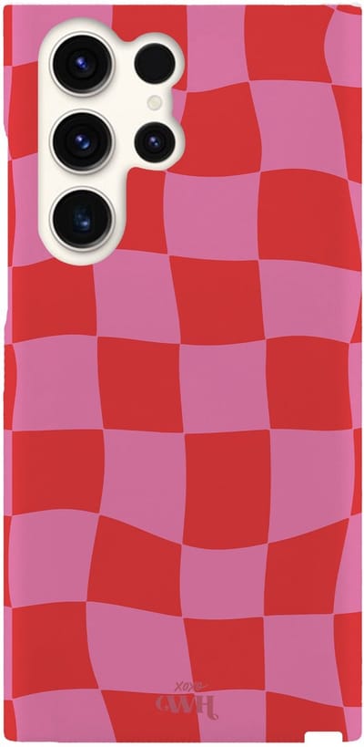 xoxo Wildhearts Drunk In Love - Single Layer hoesje geschikt voor Samsung Galaxy S23 Ultra - Siliconen hoesje met print - Backcover hardcase - Hard cover - Golvend blokjes patroon - Golven print - Roze / Rood