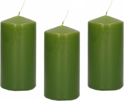 Trend Candles Cilinderkaars/stompkaars - 8x - olijfgroen - 5 x 10 cm - 23 branduren - met brandvertragende folie