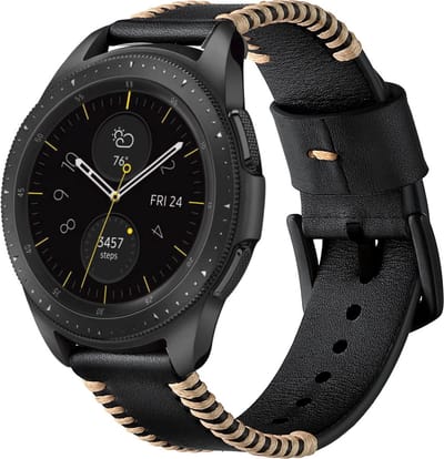 Strap-it Smartwatch bandje 20mm leer - stitched leren band geschikt voor Samsung Galaxy Watch 7 - 40 & 44mm / Watch 6 (Classic) / Watch 5 (Pro) / Watch 4 (Classic) / Watch FE / Watch 3 - 41mm / Watch 1 - 42mm / Watch Active (2)(zwart)