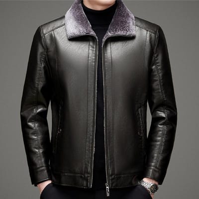 Winterbont Alles-in-één Echt Lederen Jas Heren Schaapsleren Jas Extra Fluweel Verdikt Casual Losse Middelbare Leeftijd en Ouderen 4XL black