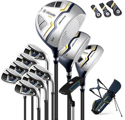 COSTWAY Complete golfclubset voor heren, 11-delige set golfclubs rechtshandig met regenhoes, golfset met 1 driver en 3 fairway & 4 hybride & 6/7/8/9/P ijzer & putter