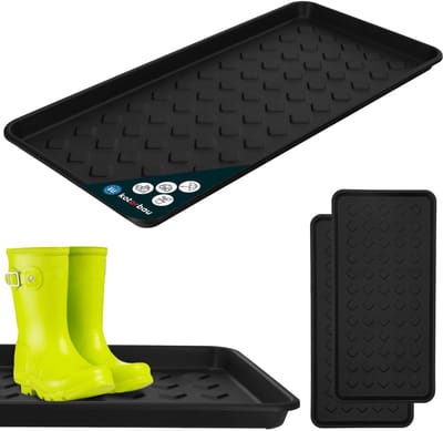 KOTARBAU® 2 stuks Schoenenlekbak, Lekbak Schoenen, Kunststof, 72 x 35 cm, Zwart, Schoenendruipbak, Schoenmat, Laarzen Afdruipmat, Schoenafdruipbak, Schoenenschaal, Lekbak voor Natte Schoenen