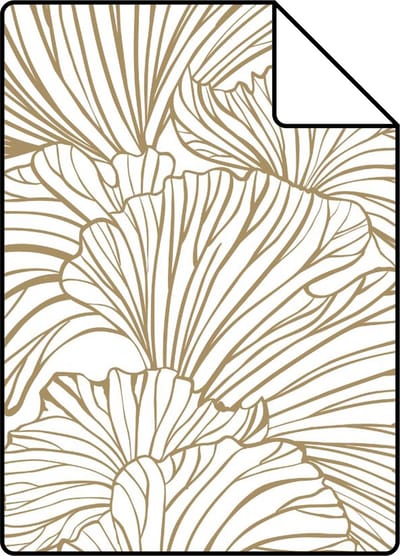 Proefstaal ESTAhome behang ginkgo bladeren wit en goud - 26.5 x 21 cm - 139614-S