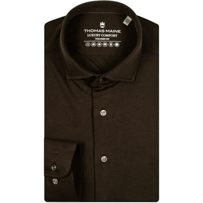 Thomas Maine Overhemd Roma Modern Kent Liquid Cotton Uni Color Donker Bruin / male