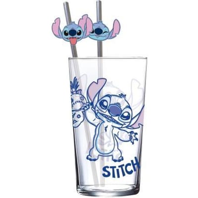 Stor Lilo & Stitch Glass Tumbler met Straws Stitch 485 ml Kitchen- and Tableware