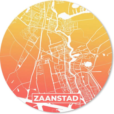 Muismat rond 20x20 cm - Mousepad Stadskaart - Zaanstad - Oranje - Geel - Ronde muismatten