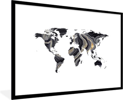 Fotolijst incl. Poster - Wereldkaart - Verf - Goud - 90x60 cm - Posterlijst