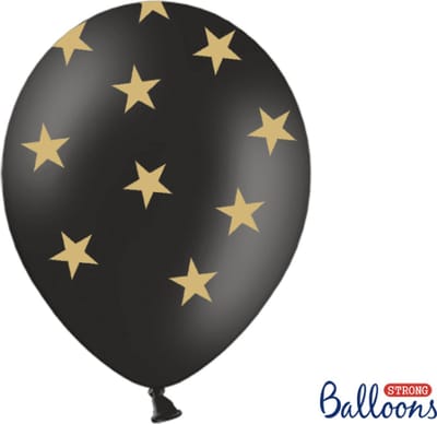 Partydeco - Ballonnen Zwart Met Gouden Ster (50 stuks)
