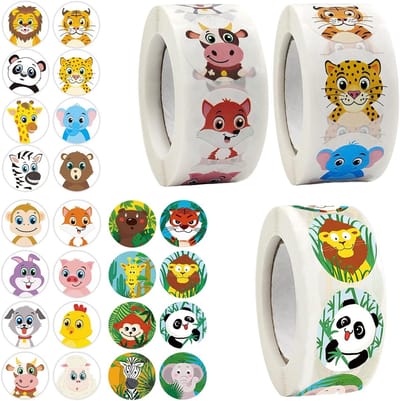 Schattige ronde dierenstickers voor kinderen, 1500 stuks, beloningsstickers met 24 verschillende ontwerpen, ideaal voor leraren en feestjes
