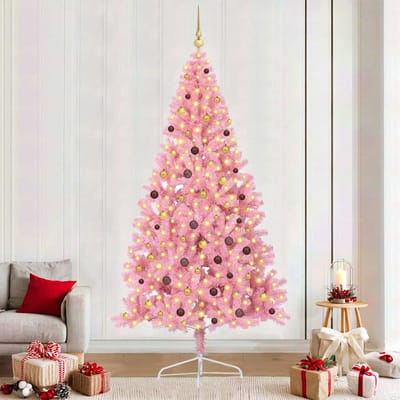 vidaXL - Kunststof - Voorverlichte - Kerstboom - met - 300 - LED - Roze - 240 - cm - PVC