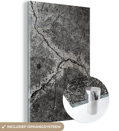 Glasschilderij zwart wit - Beton - Zwart - Wit - Steen - 120x180 cm - Schilderij glas - Decoratie slaapkamer