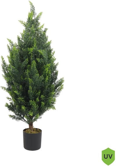 Kunstplant Conifeer in pot | 90cm | UV Bestendige Kunstplant – Realistische Kunststruik voor buiten – Groene Haagplant in pot – Onderhoudsvrije kunstplant – Binnen & Buiten decoratie
