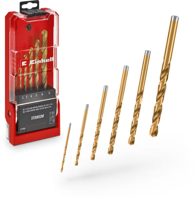 Einhell 6-delige HSS-G titanium metaalboor set (volledig geslepen HSS 4341 staal, titanium gecoat, 135° split-point punt, gefreesde type N spiraal, ronde schacht)