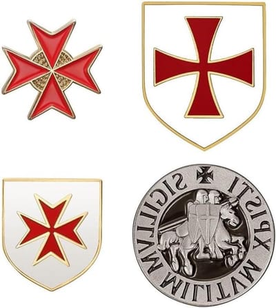 Set van 4 Pins - Kruis Spelden - Kleding Versieren - Tempeliers Zegel Ontwerp