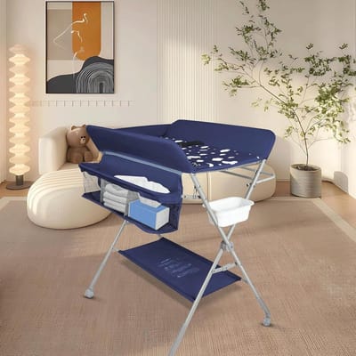 Opvouwbare Luiertafel - Baby Verzorgingstafel - Baby Verschoontafel - Met Veiligheidsgordel - 80 x 58 x 90 cm - Blauw