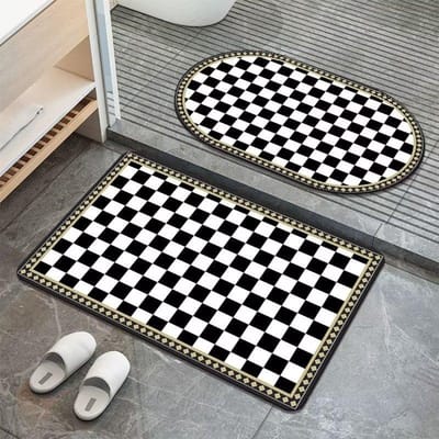 Eenvoudige Wind Diatomeeënaarde Dambord Badkamervloermat Zwart-wit Ruitjes Absorberende Antislipmat Keukendeur Sneldrogende Mat 40 * 60cm white