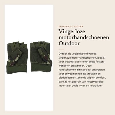 Vingerloze Motorhandschoenen Antislip - Outdoor Sporthandschoenen - Halve Vinger - Unisex - Slijtvast - Palmomtrek 22,9-24,1 cm - Handschoenen