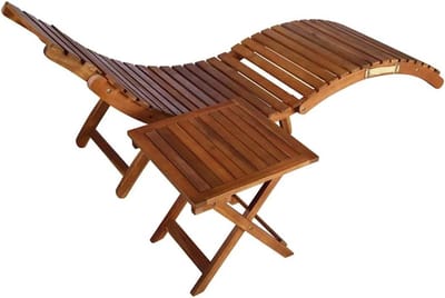 Houten Ligbed - Zonneligstoel Tuinstoel - Ontspannen Buiten - Inklapbaar Met Tafel - 184 cm - Grijs ruit
