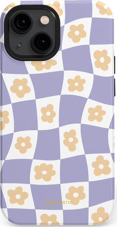 Casetastic hoesje geschikt voor Apple iPhone 13 mini - MagSafe - Dubbellaagse bescherming - Kronkelende madeliefjes - Fashion Case - Lila Wit Zand Lichtgrijs