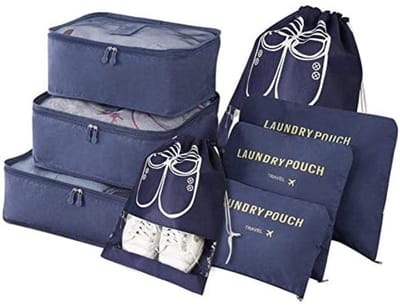 PolkaHome 8-delige Reis Packing Cubes Set, Multifunctionele Kofferorganizer met Schoenentas - Donkerblauw - Lichtgewicht en Waterdicht - Ideaal voor Reizen, Vakantie en Backpacking