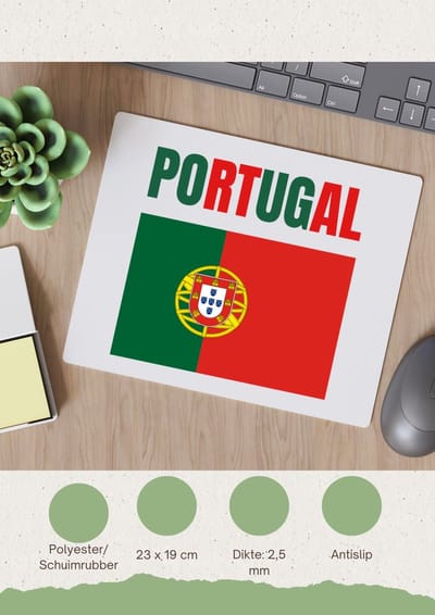 Akyol - portugal vlag Muismat - Portugal - reizigers - verjaardagscadeau - souvenir - vakantie - kado - gift - geschenk - 23 bij 19 cm