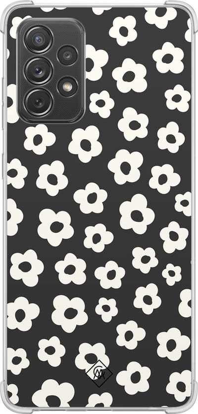Casimoda® hoesje - Geschikt voor Samsung Galaxy A52 5G - Retro Bloempjes - Shockproof case - Extra sterk - TPU/polycarbonaat - Zwart, Transparant